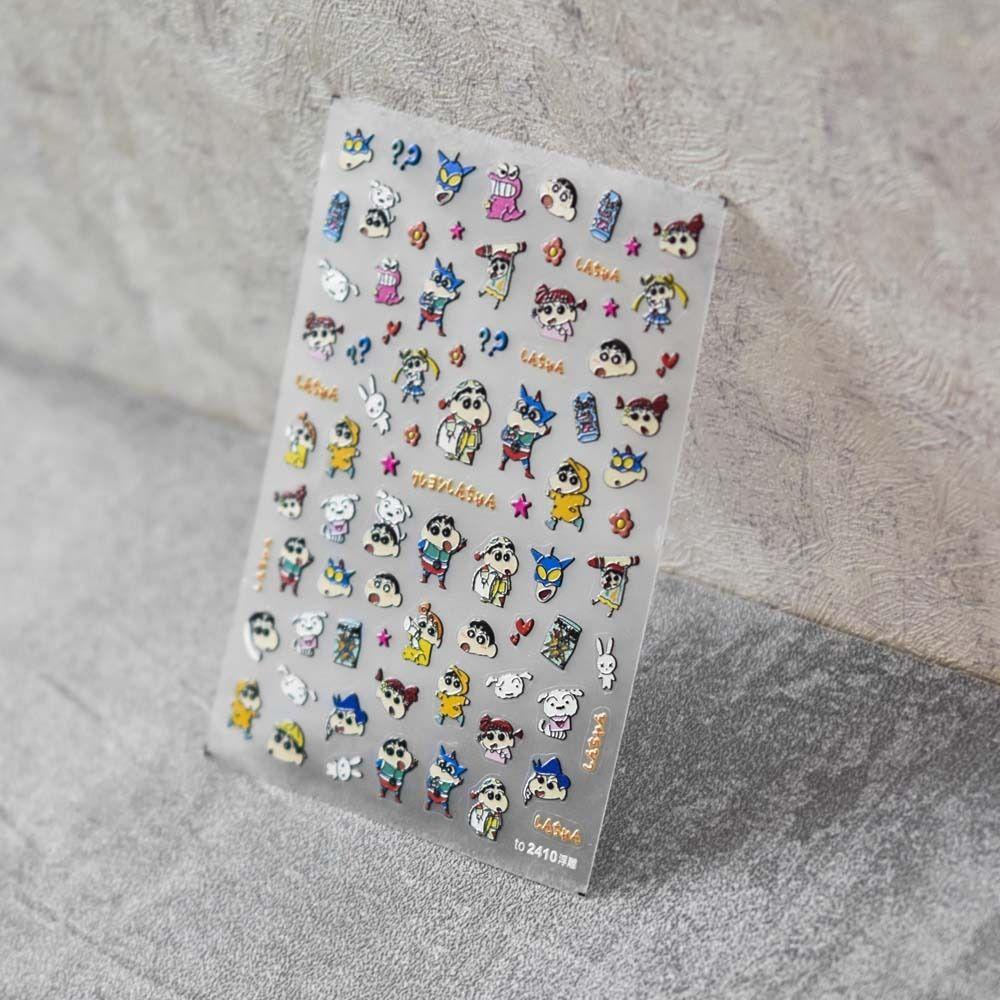 AUGUSTINA Agustina Kartun Stiker Kuku Fashion Relief Cinta Hati Animasi Crayon Shin Chan Self Adhesive Nail Art Dekorasi