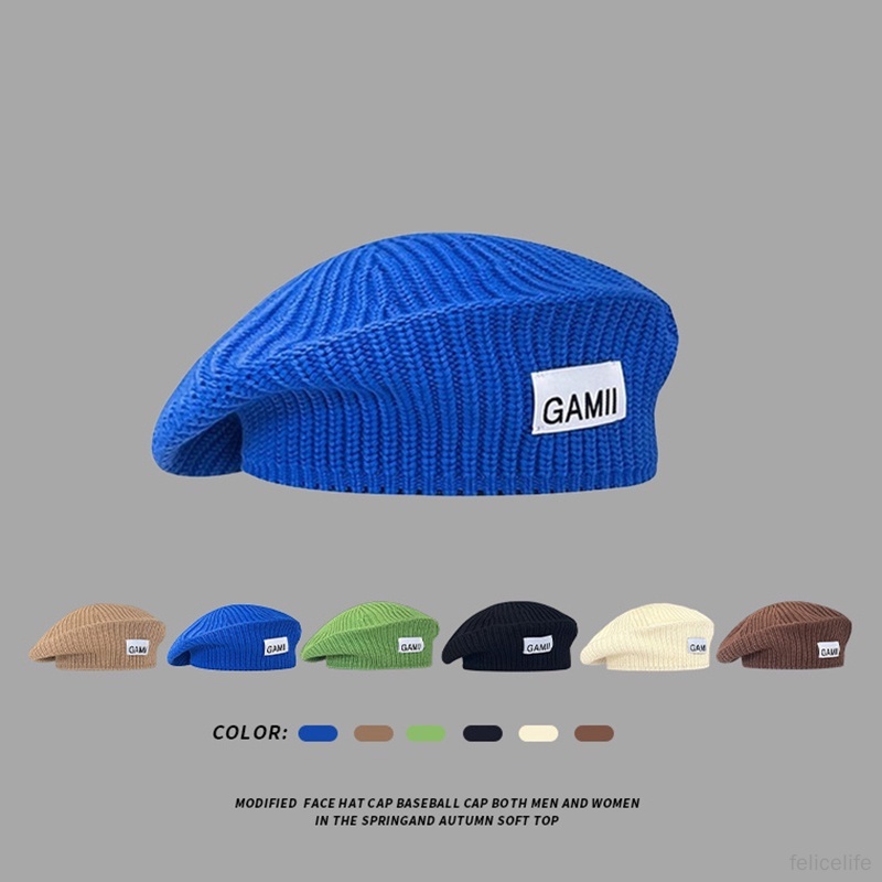 Topi Baret Bahan Wol Hangat Motif Tulisan Untuk Musim Gugur / Dingin