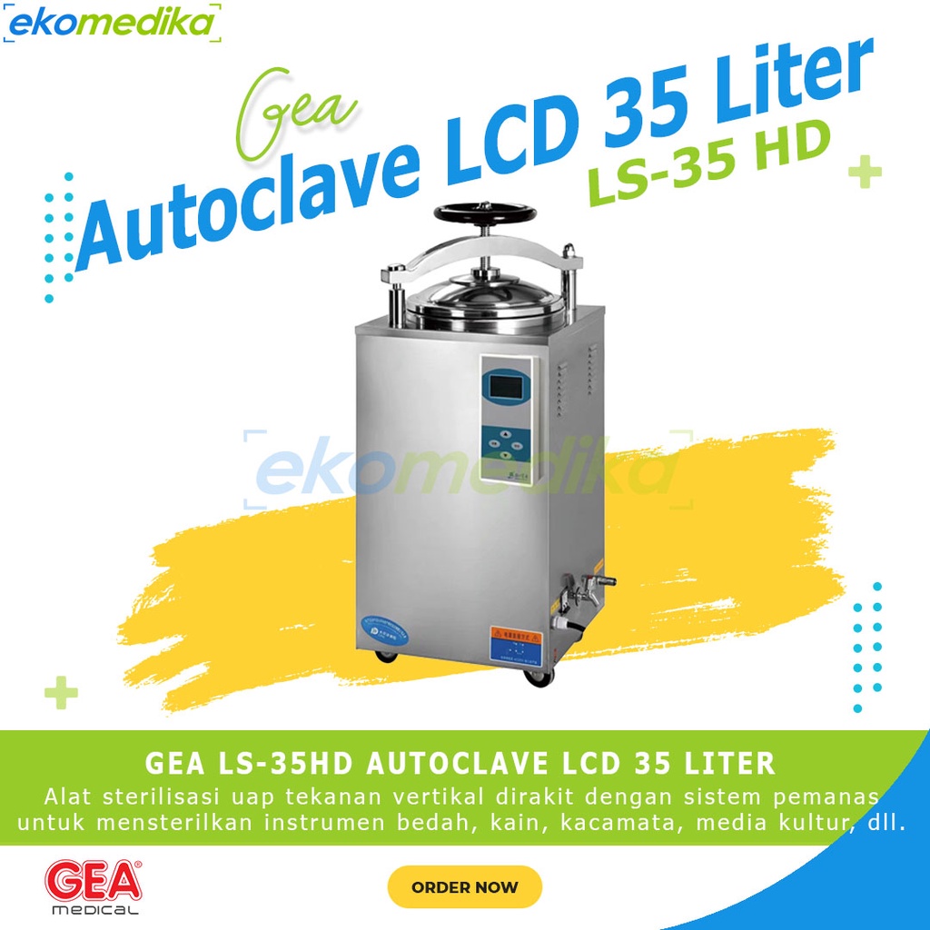 Autoclave LCD 35 Liter GEA LS35HD Pressure Steam Sterilizer LCD Display / AUTOCLAVE 35 LITER LCD DIS