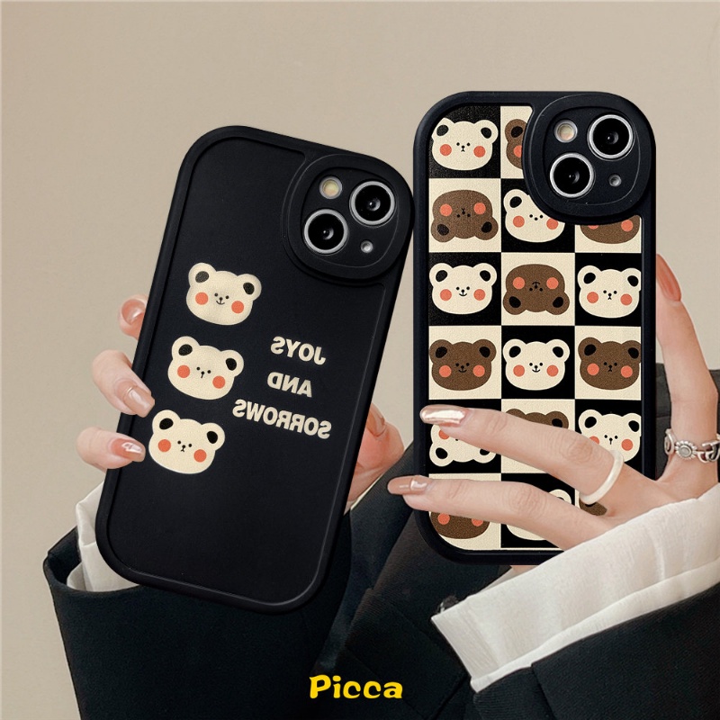 Trendy Lattice Case Realme C53 10 C55 10 Pro Plus C31 C35 C30 C21Y C12 C25Y C15 C2 C25s C20 C17 C21 C11 C20A GT C3 6i 5i 6 8Pro 5s 9i 7i 5 6s 8 8i Kartun Lucu Soft Cover Beruang