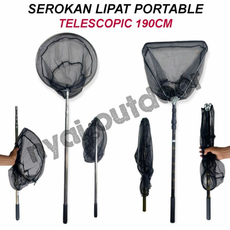 serokan jaring ikan teleskopik lipat portabel serokan pembersih kolam serokan mancing