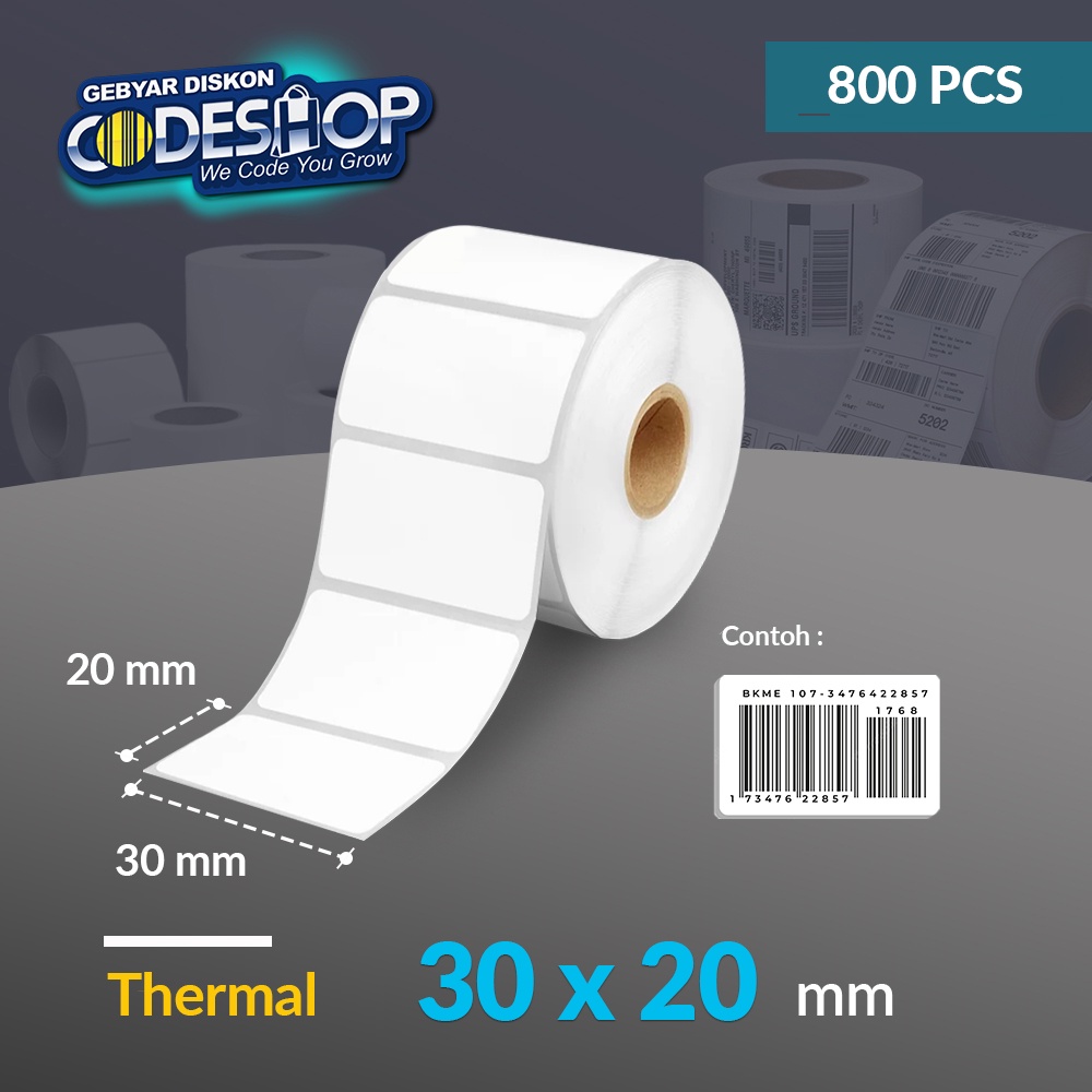 

Codeshop Label Thermal 30 x 20 mm 1 Line Stiker Barcode Core 1 Inch isi 800 Pcs