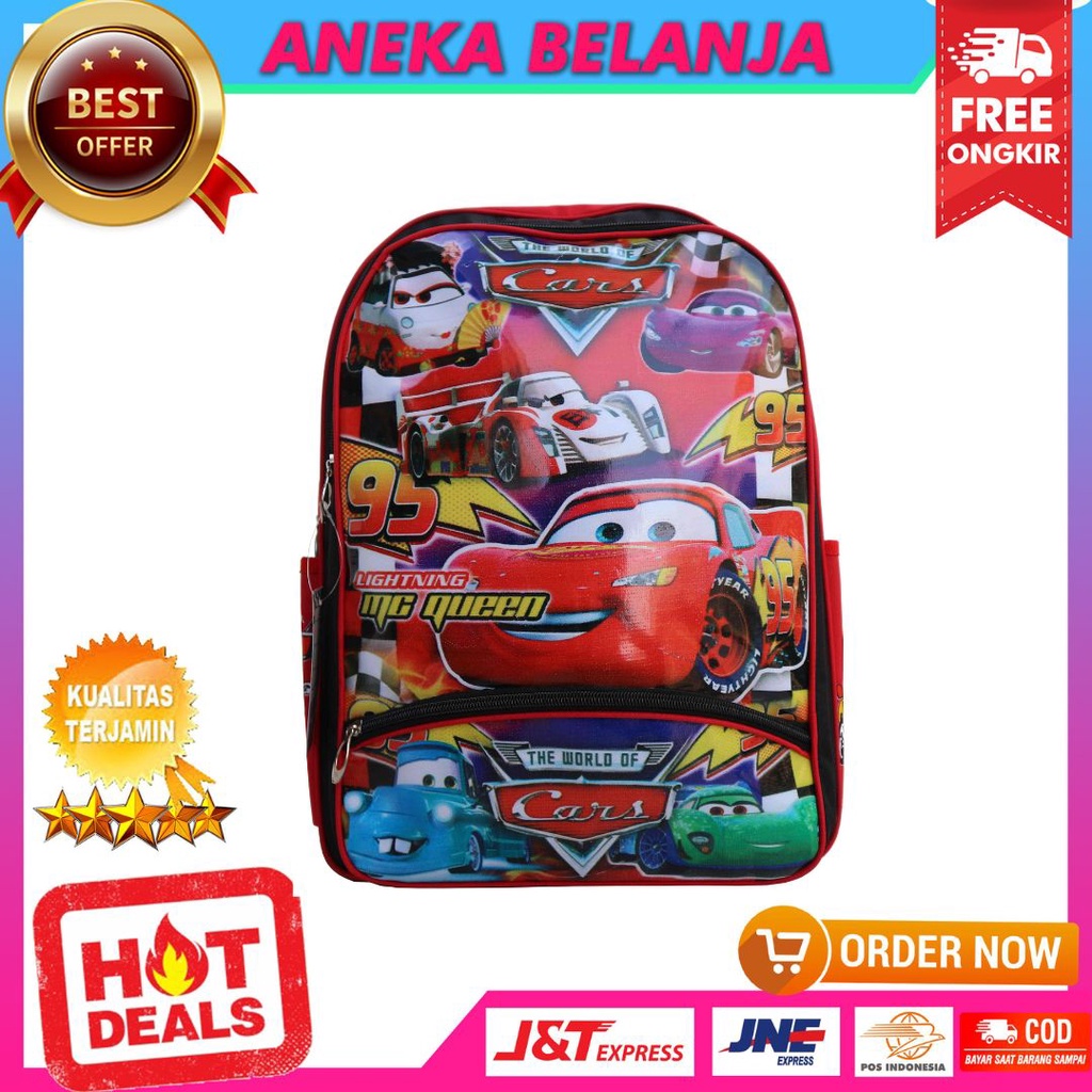 Tas Ransel Sekolah Anak Cowok Cars Lucu Warna Hitam Merah Murah Bagus