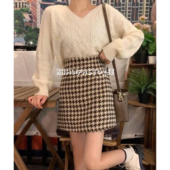Elvina Skirt/Rok Pendek/Rok Autumn/Rok wanita/Rok houndstooth/Rok Korea Skirt