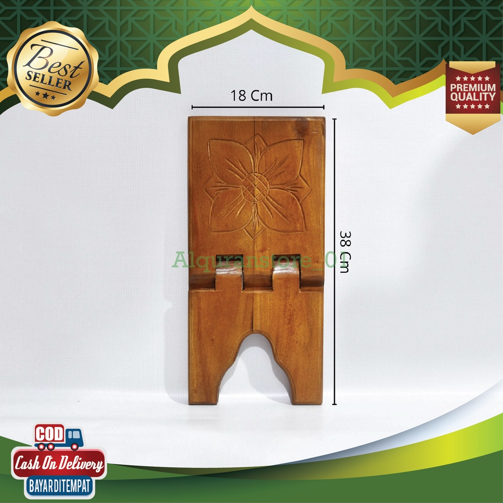 Baca Alquran Rehal Rekal Lipat Sedang Ukir Kayu Mahoni Plitur Ukuran 18 (Panjang 38 Cm Lebar 18cm) L