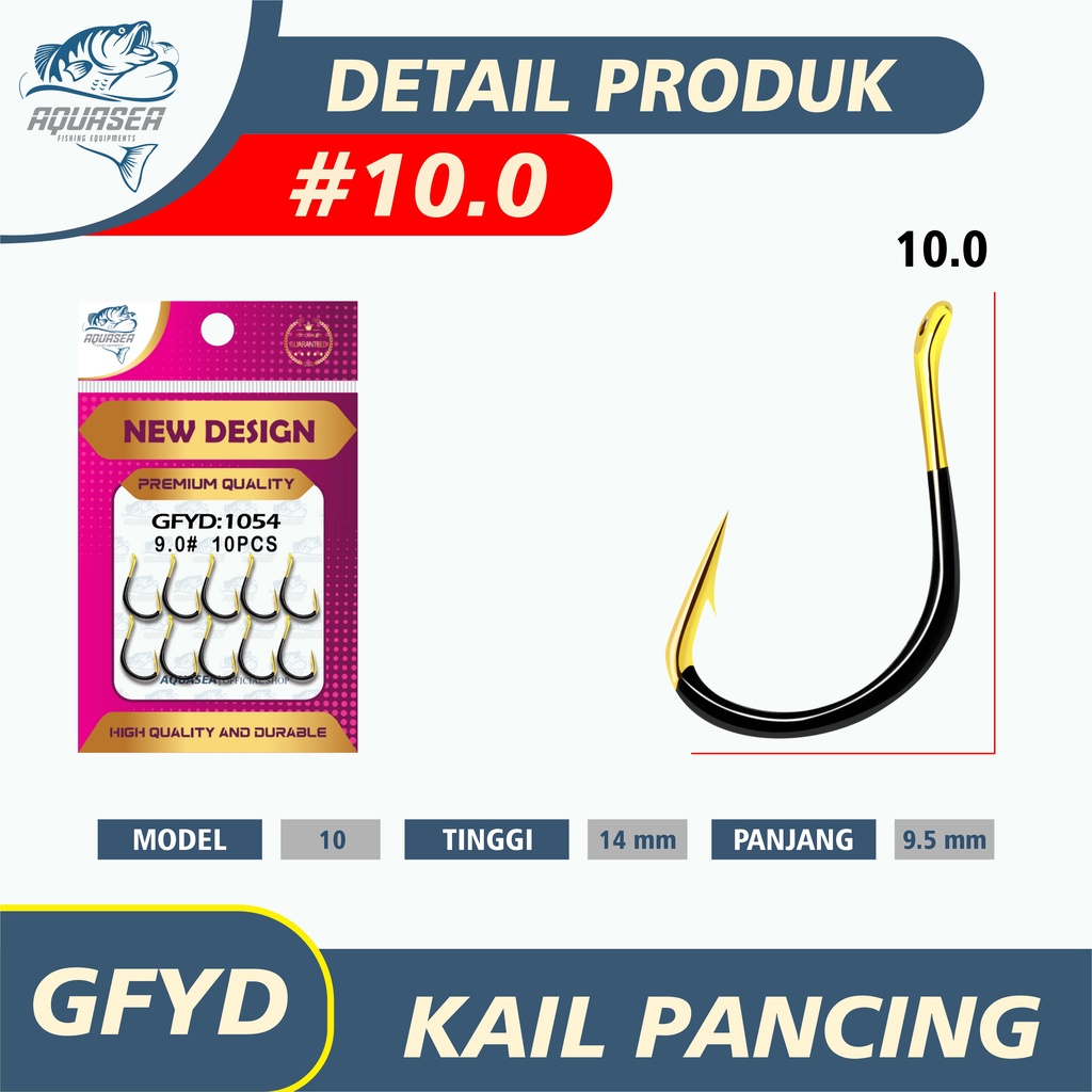 AQUASEA Kail Pancing Gold Hitam Isi 10pcs/pack High Carbon Steel Barbed Fishing Hook Tackle Kail GFYD-10.0#10pcs
