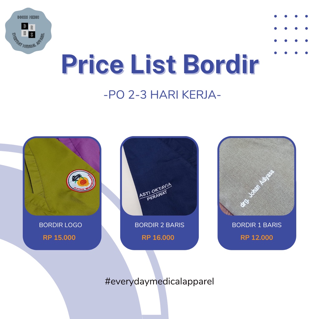 Bordir Baju OK / Baju Jaga / Scrub Medis DOCHS MEDIC (PO 2 - 3 HARI KERJA)