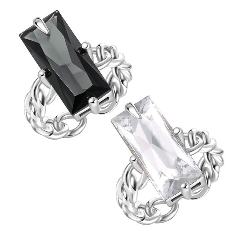 Fancyqube Fancycube Cincin Rantai Adjustable Model Terbuka Bahan Zirkon Warna Hitam Untuk Wanita