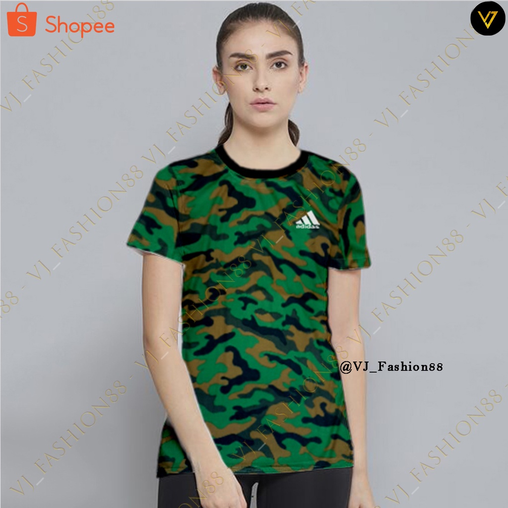 Baju Kaos Wanita Training Army Hijau Full Print