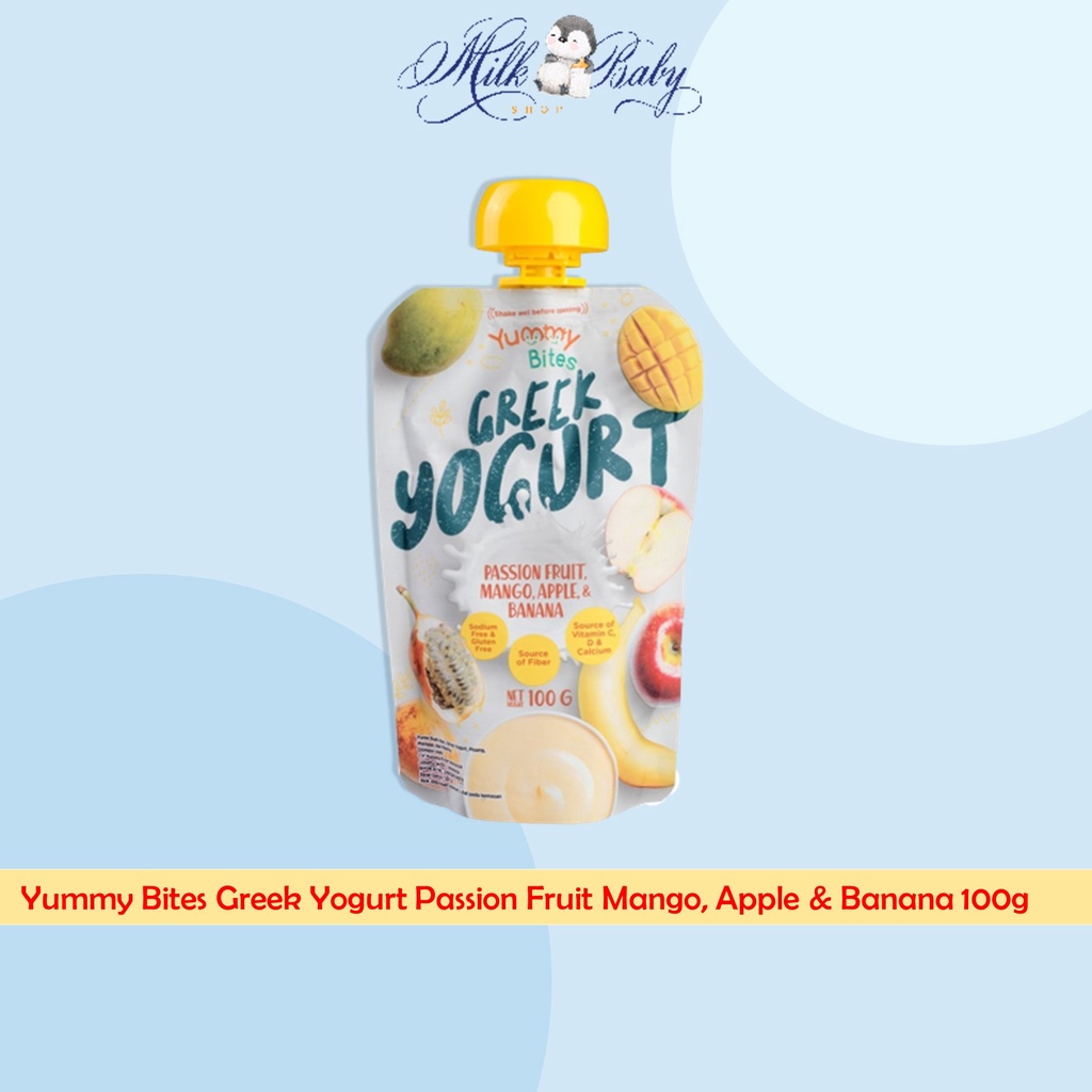 

Yummy Bites Greek Yogurt Passion Fruit Mango, Apple & Banana 100g