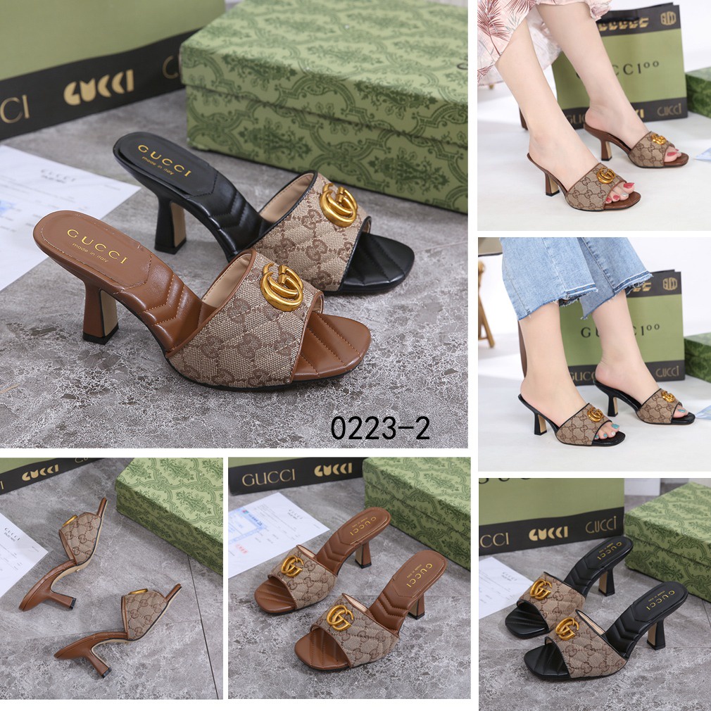 GC GG Canvas Buckle Heel Sandals 0223-2