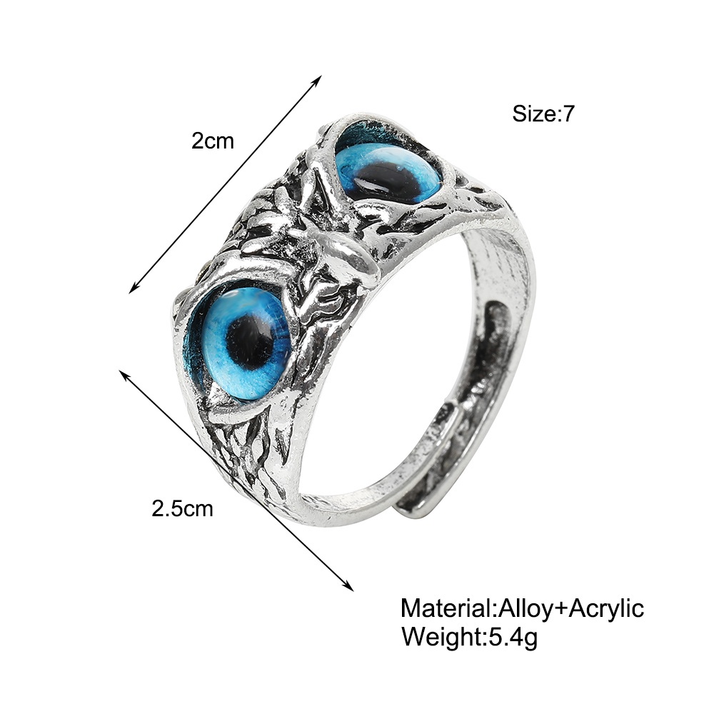 Cincin Desain Mata Iblis Burung Hantu Warna Silver Untuk Pria