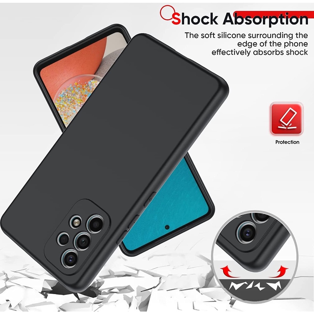 Liquid Silicone Case SAMSUNG A24 A54 A53 A73 A34 A33 A23 A14 A13 A52 A52s A72 A32 A22 A21s A12 A10s M12 Silikon Casing Full Cover Body Screen Camera Protective, Shockproof Slim Phone TPU Anti Scratch Soft Microfiber Lining Black Hitam Tipis Galaxy 4g 5G s