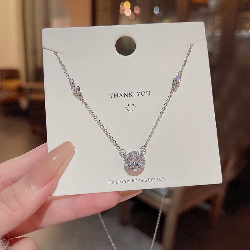 Kalung Choker Bahan Titanium steel Aksen Zircon Untuk Wanita