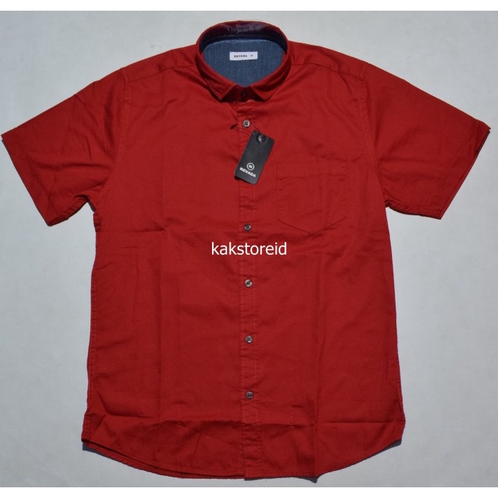 KEMEJA PRIA Kemeja Nevada Pria Lengan Pendek Merah NVD 69 ORIGINAL - S TERLARIS TERBARU PREMIUM POLO