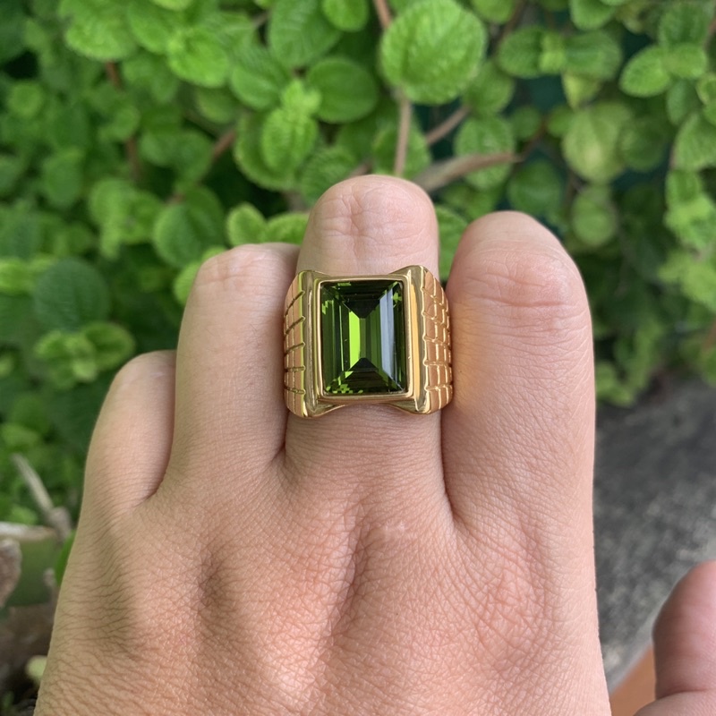 Cincin Batu Peridot Berlian Hijau Ring Gold Titanium Steel Anti Karat dan Tahan Luntur High Quality