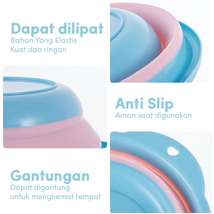 Baskom Bilas Ember Bulat Lipat Portable Plastik Silicon Sebaguna