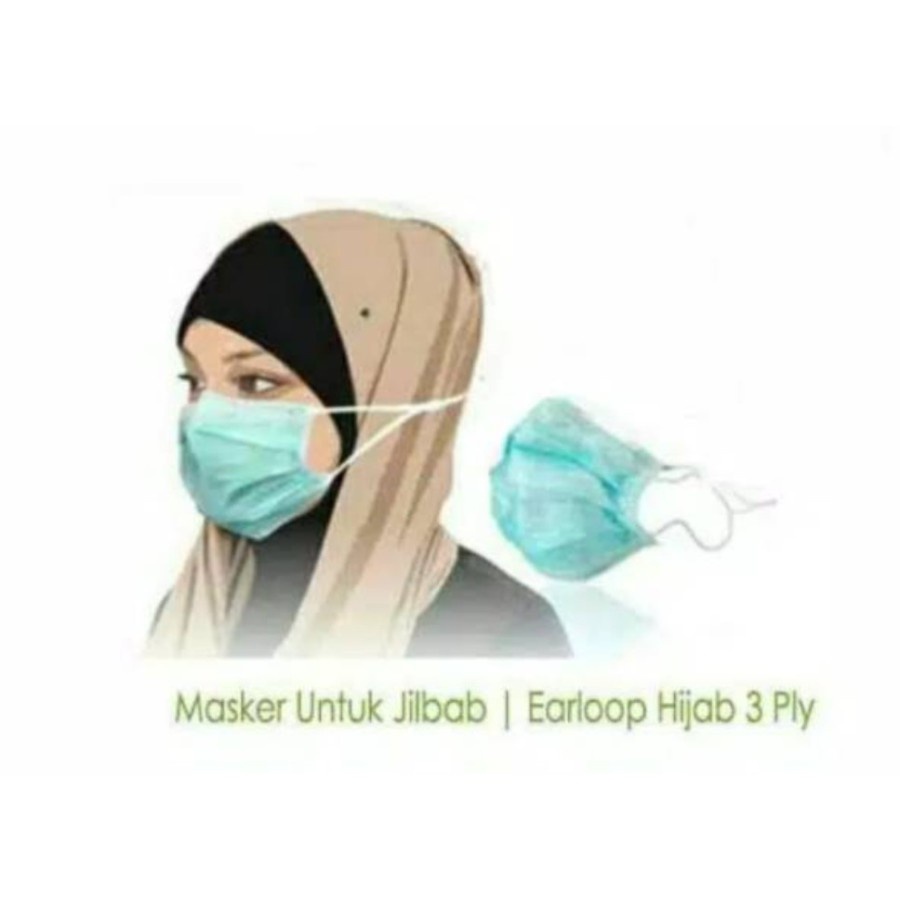 Polkadope masker icare hijab 3 ply ISI 50 pcs - pouch putih