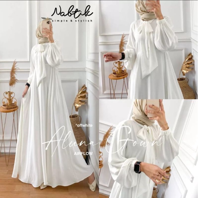Gamis tebaru,gamis crinkle airflow,gamis aluna gown by nabtik,gamis viral ,gamis kekinian,gamis leba