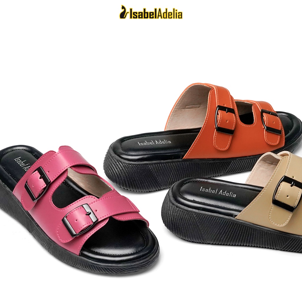 Isabel Adelia Sendal PISTACHIO Sandal Slop Wanita Fuschia Hitam Putih Orange Mocha