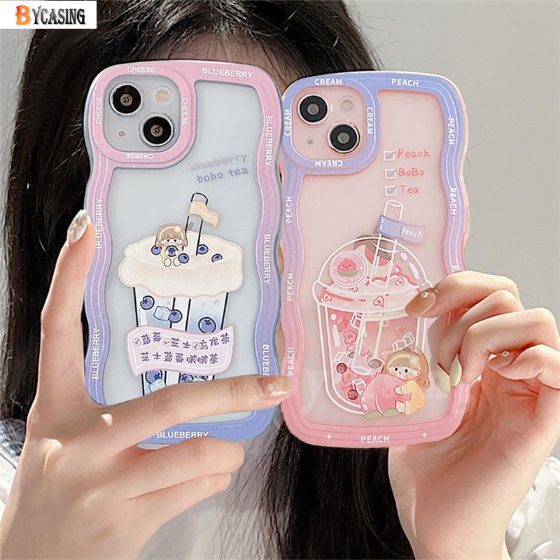 Redmi Note 12 Note 11 Redmi A1 10C 9C 10A 9A 10 9T 9 Redmi Note8 Note10 10s Note9 Note11s Poco X3 NFC M3 Milk Tea Girl Wave Frame Phone Case Bening Lembut Sarung Pelindung BY