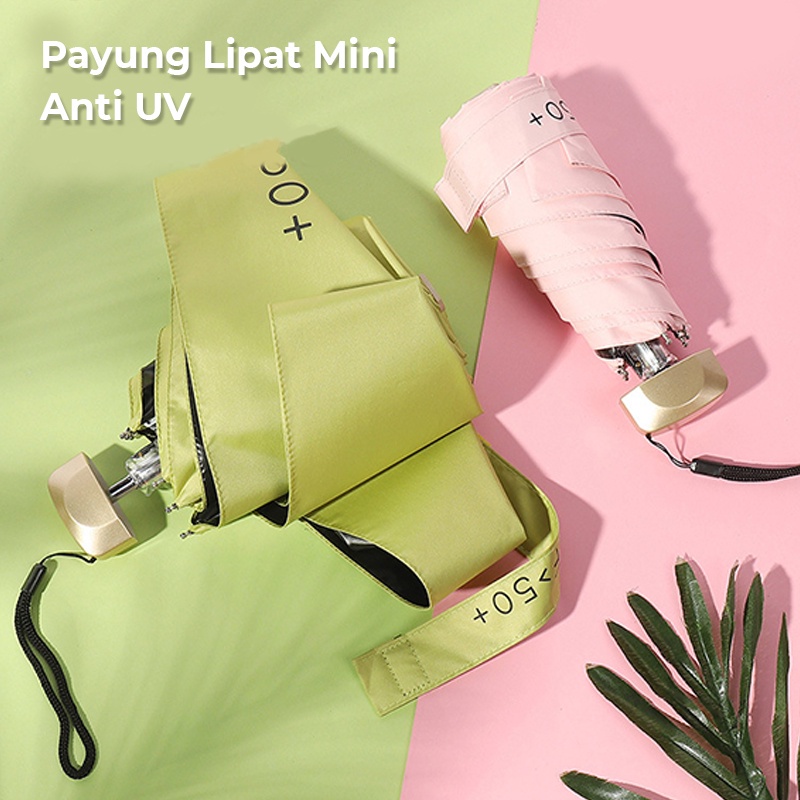 Payung Lipat Mini Portable Polos Anti UV UPF 50+ Aksesoris Payung Travel Praktis Kualitas Import UB18