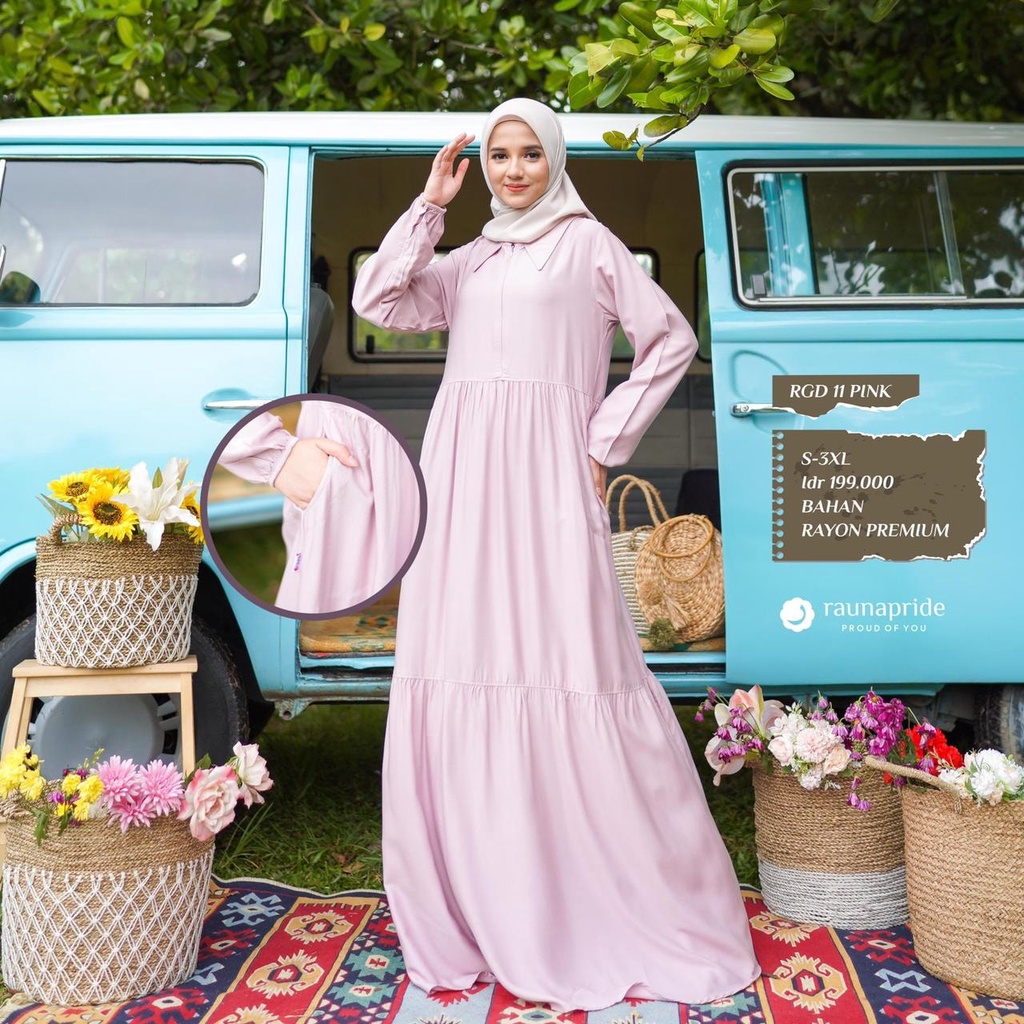 Gamis Rauna RGD 11 PINK - Gamis Terlaris Rauna - Rauna Origina - Gamispromo - Gamis Rayon Premium