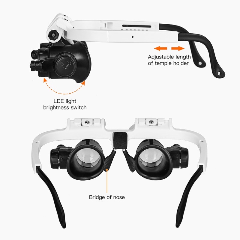 Kacamata Pembesar 23x Magnifier dengan 2 LED Reparasi HP Jam 9892H