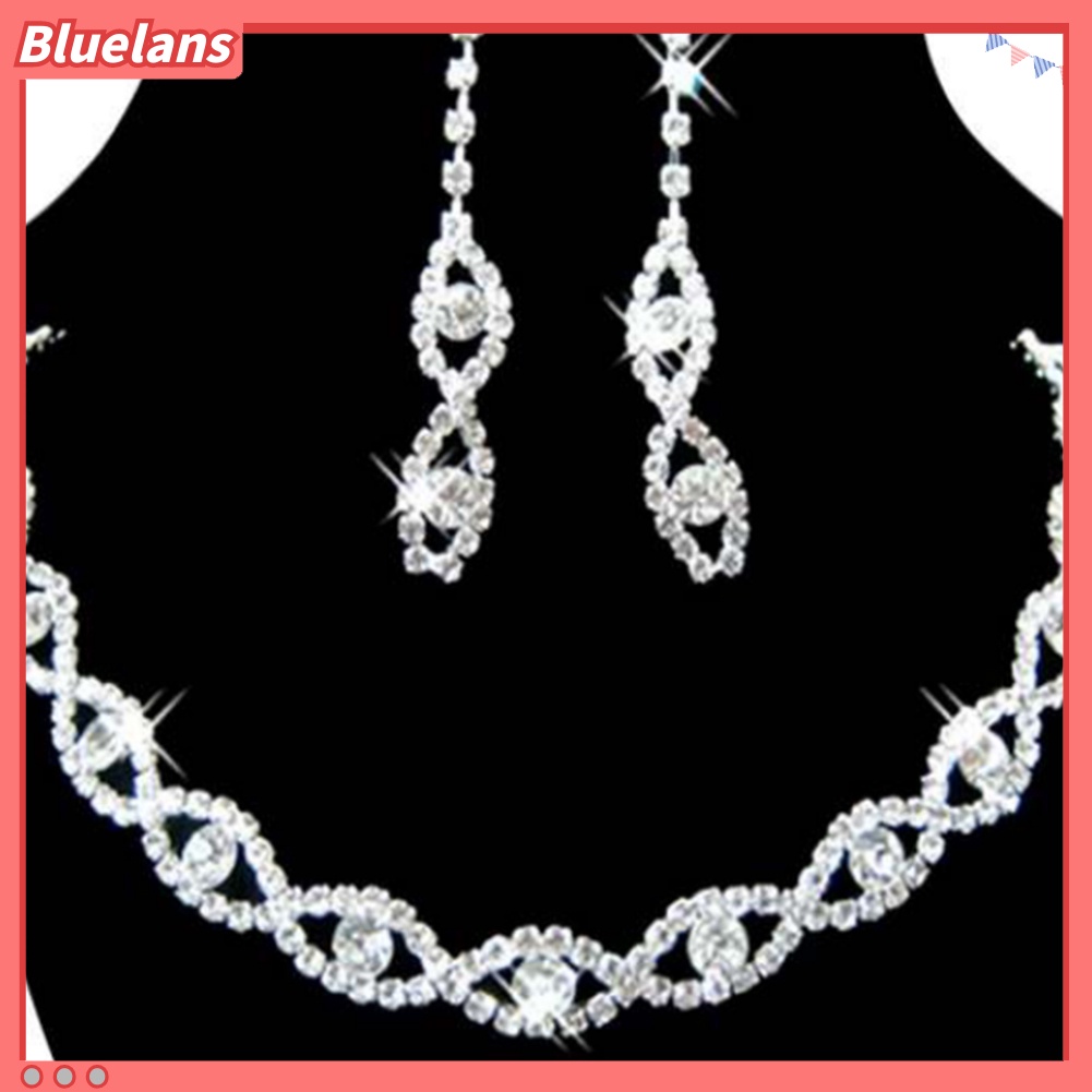 Bluelans Women Rhinestone Twisted Necklace Dangle Earrings Bridal Wedding Jewelry Set