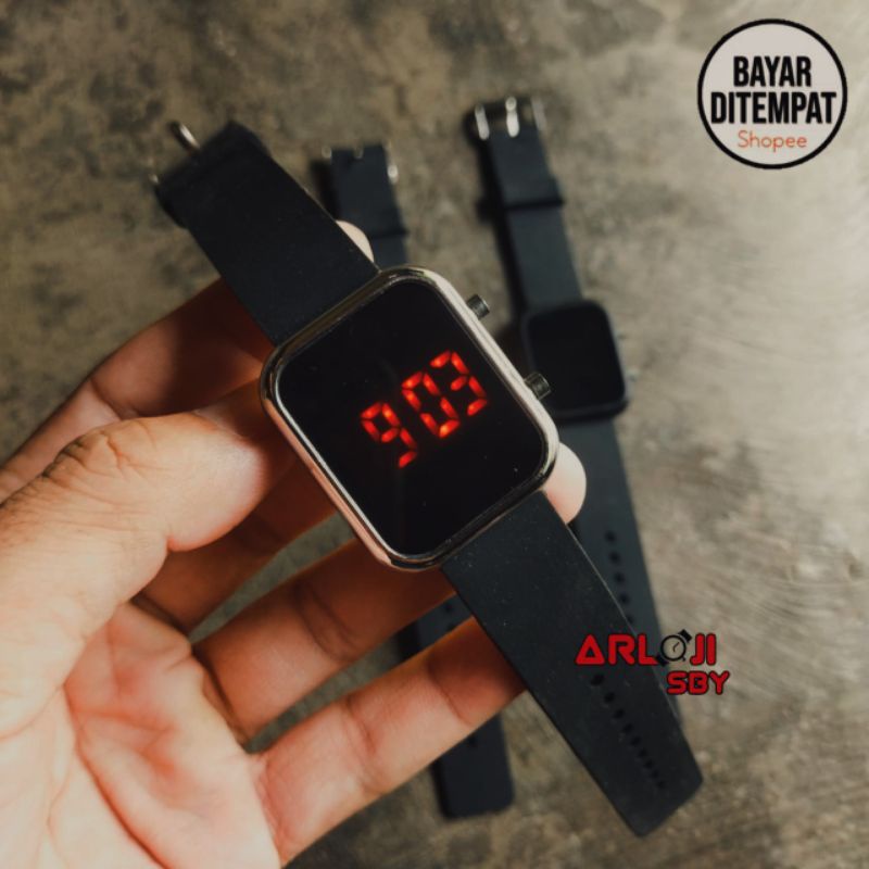 JAM TANGAN WANITA LED WATCH SEGI POLOS DIGITAL RUBBER