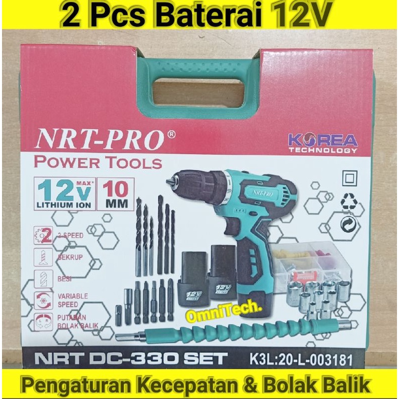 Mesin Bor Baterai Cordless Charger Besi Kayu DC 330 SET NRT PRO Korea