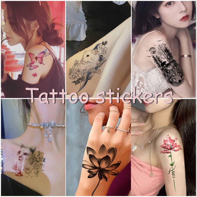 【BTI】Tato sementara, Stiker tato palsu, Bunga hitam, Tato tahan air