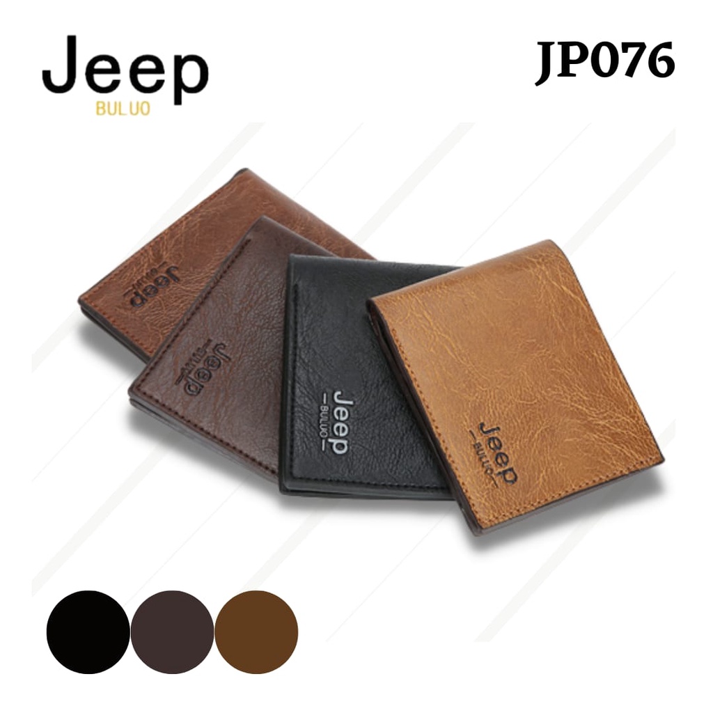 Dompet Pria Kulit Premium Jeep Buluo - Model Lipat Pendek Import Original, Desain Slim & Compact den
