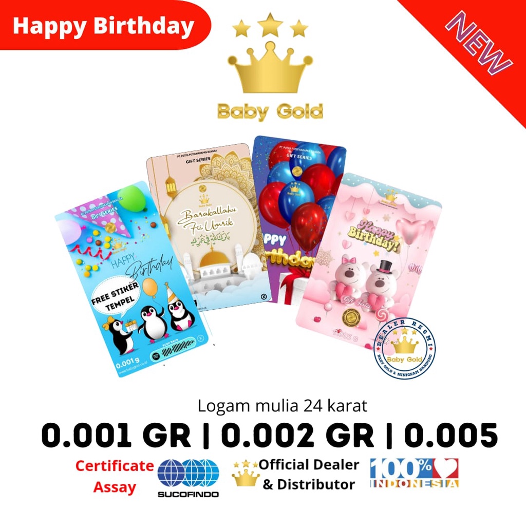 BABY GOLD edisi HAPPY BIRTHDAY Logam Mulia Emas Mini