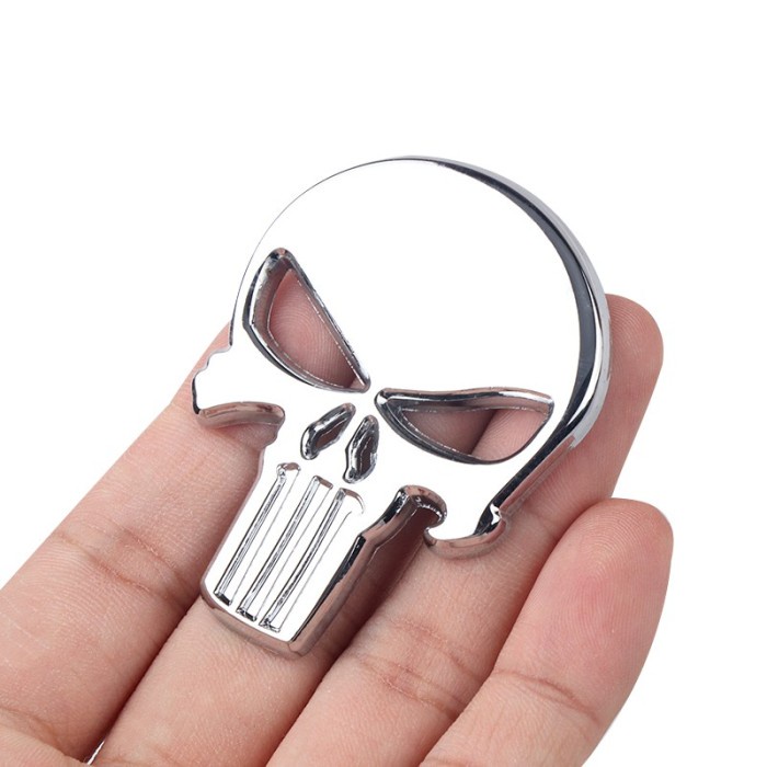 Emblem Metal 3D Punisher Skull Toyota Honda BMW Ford Jeep Xpander Univ - Chrome