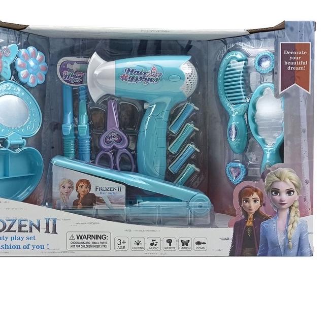 BISA COD ✔️Mainan salon salonan frozen princess elsha sisir hair dryer catokan gunting set box|SQ3