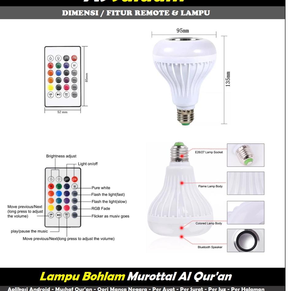 Kepuasan Belanja--Speaker Model Lampu Led Remote Bluetooth Aplikasi Murottal Quran 30 Juz Speaker Mu