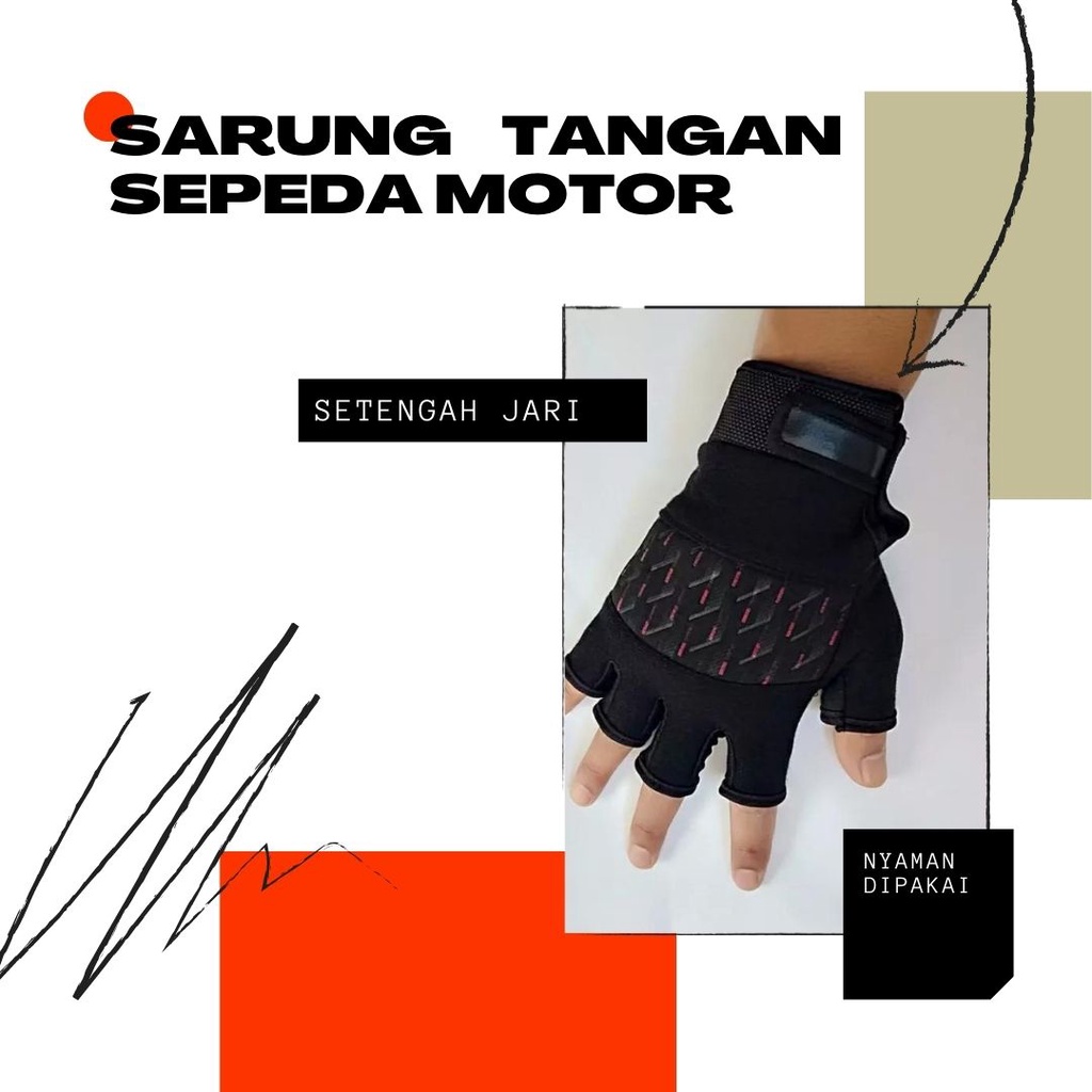 SARUNG TANGAN SEPEDA MOTOR SETENGAH JARI WARNA HITAM