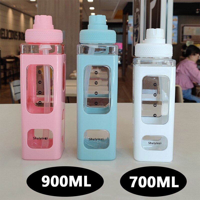 BBS BM9 Botol Minum Plastik Korea Lucu Bentuk Square Botol Minum Anak Sekolah Kapasitas Besar BPA Free Water Large Capacity Dengan Sedotan Food Grade