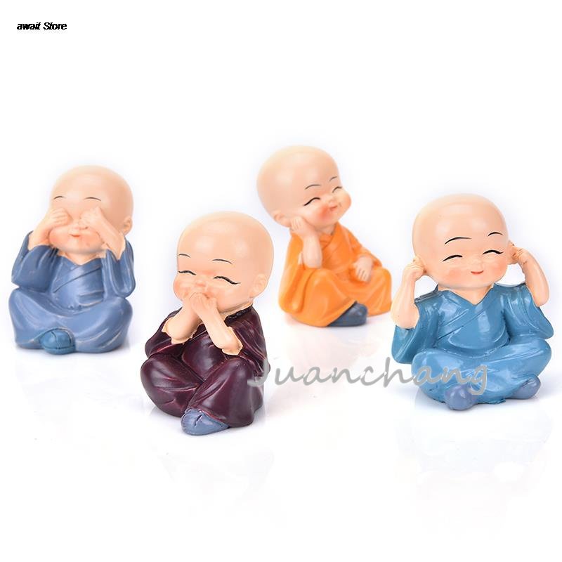 4pcs / Set Patung Biksu Buddha Bahan resin Untuk Dekorasi Rumah