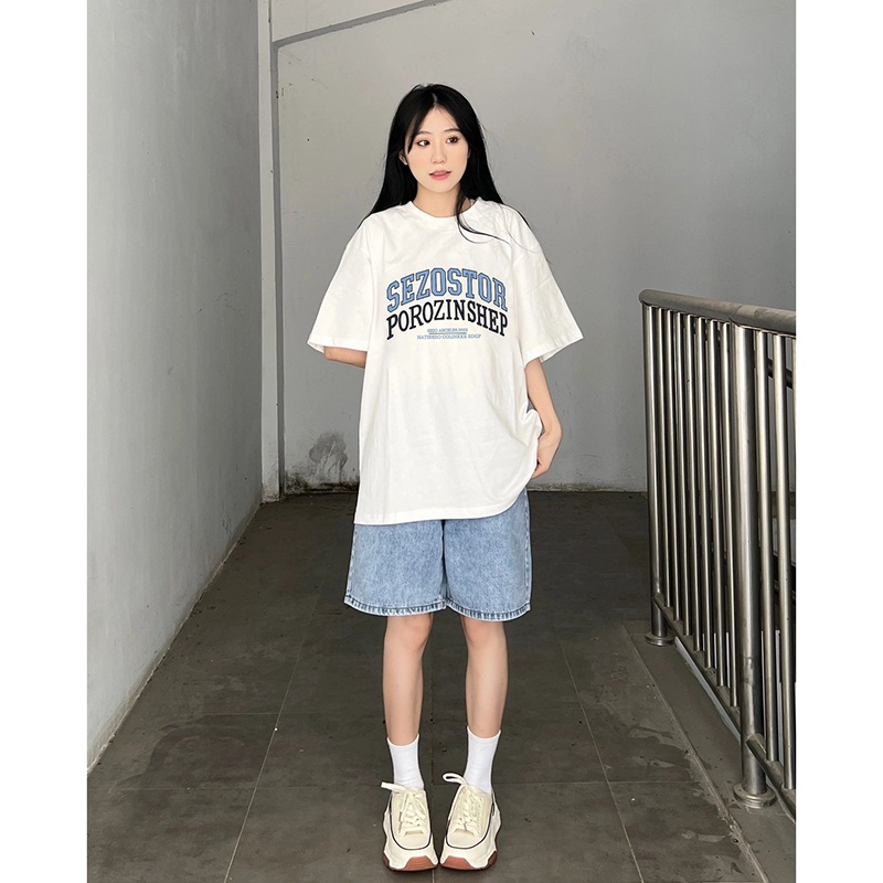 EUNII T-shirt Lengan Pendek Design sense English Korean Style/Kaos Atasan Wanita/Baju Kaus Oversize Wanita