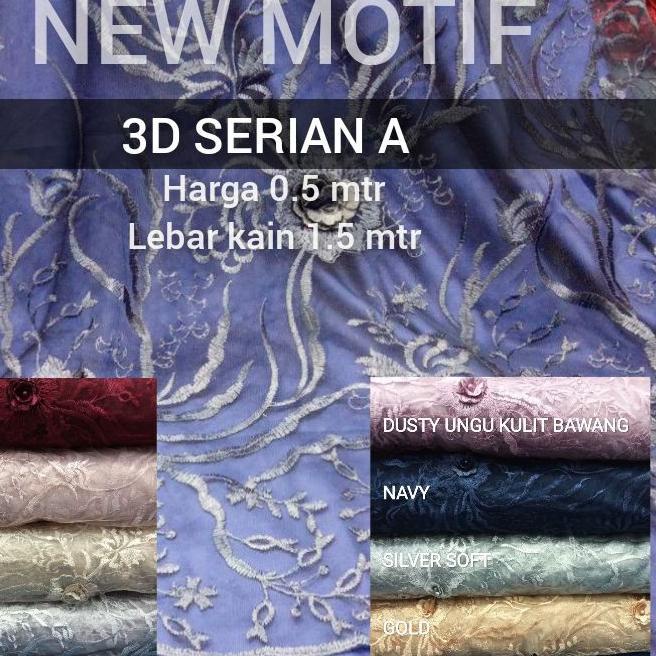 Kain Brokat Tile Tulle 3D [ 3 Dimensi ] Bahan Kebaya Dan Gaun Brokat Tile