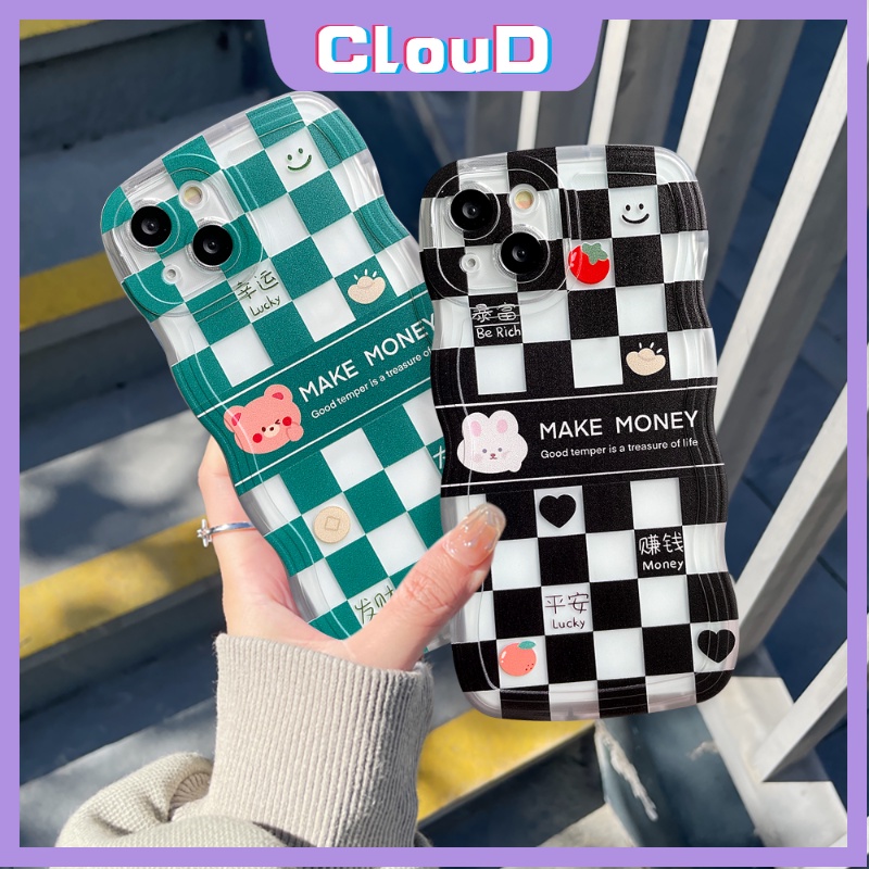 Pasangan Wavy Edge Case Realme C35 C21Y C33 C17 C30 C20A C25Y C25 C25s C11 C12 C15 10 8 9 7 8pro 8i 5s 6i 5 5i C20 C11 C3 C1 Soft Tpu Checkboard Cute Beruang Kelinci Shockproof Cover