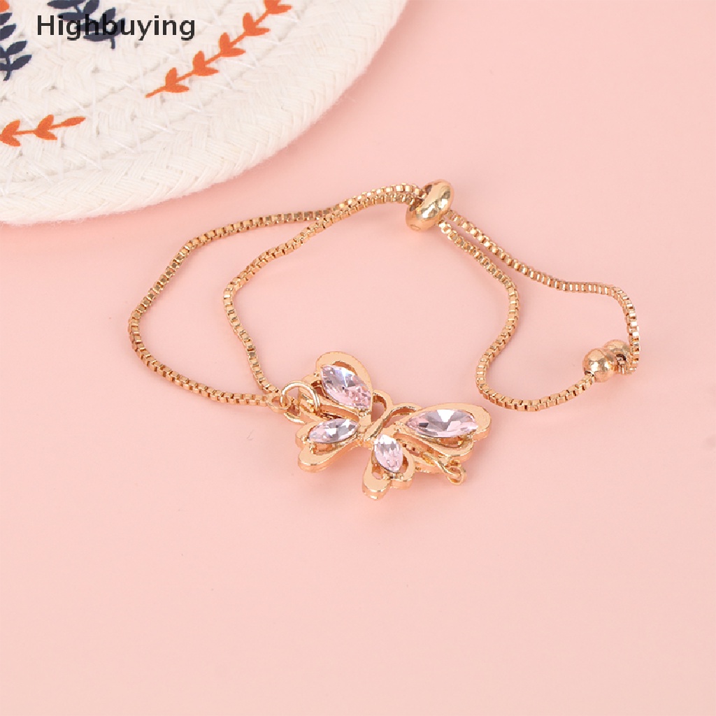 Perhiasan Gelang Wanita Model Kupu-Kupu Hollow Out Aksen Kristal Pink Untuk Hadiah Ulang Tahun Glory