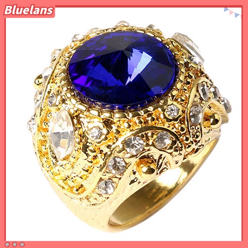 Bluelans Men Vintage Luxury Big Resin Crown Gold Plated Alloy Ring Jewelry Size 7-10