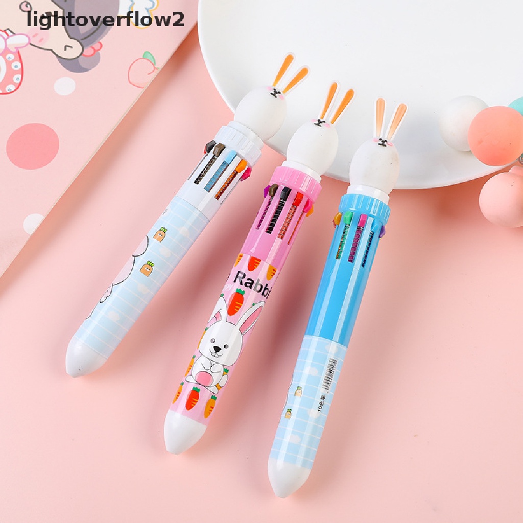 (lightoverflow2) 1pc Pulpen 10 Warna Dengan Hiasan Kartun Hewan