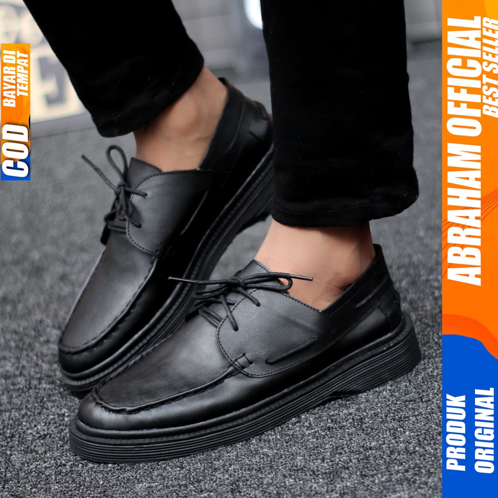 Sepatu Formal Pantofel Kulit Asli Pria Hitam Abraham Loky