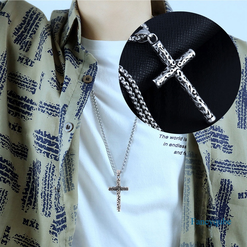 Fancyqube Kalung Liontin Salib Yesus Warna Emas Hitam Aksen Kristal Untuk Wanita