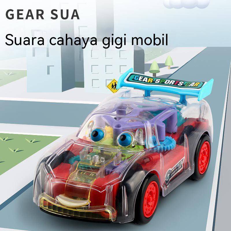 Electric transparent cartoon gear car light music universal driving racing children's toys stall wholesale