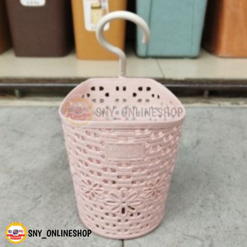 Keranjang Penyimpanan / Serbaguna Gantung 12cm Pink Plastik Sakura Clio